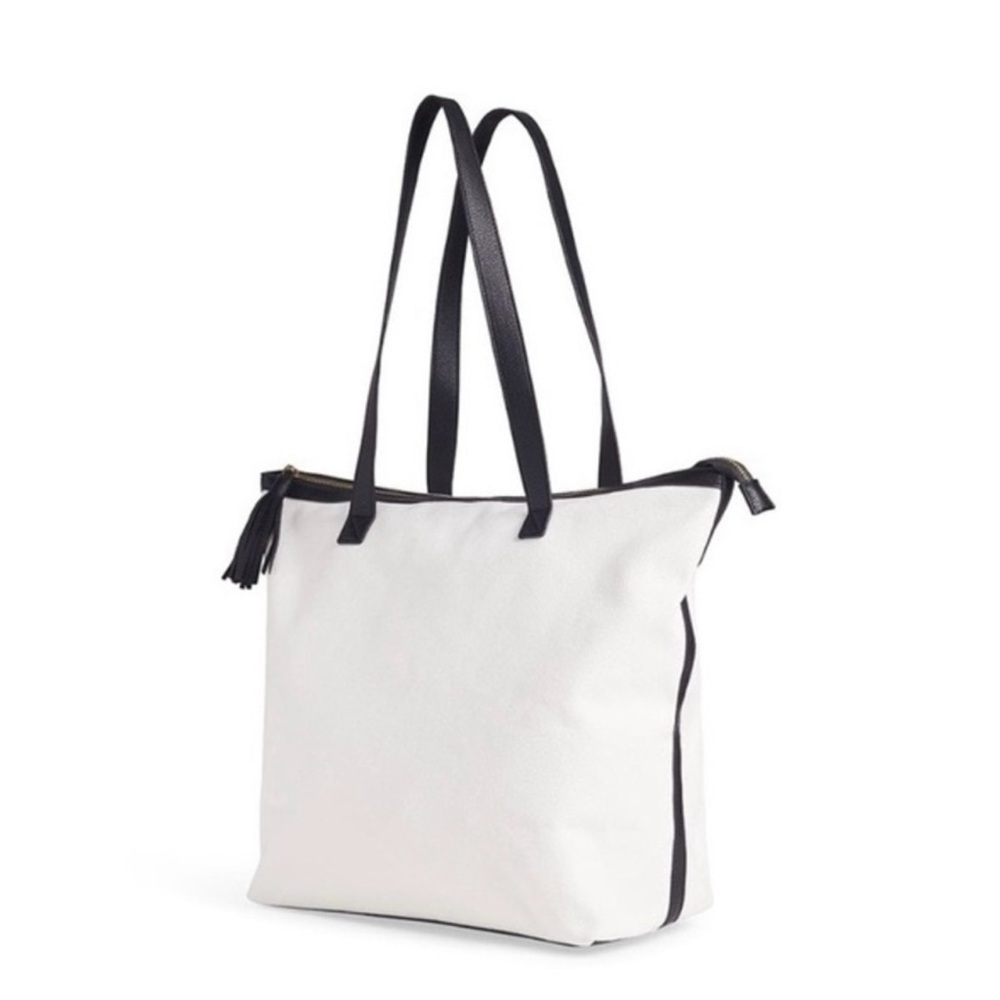 Walter Baker | CARLY BAG Classic Canvas and Black Vegan Leather Tote | White